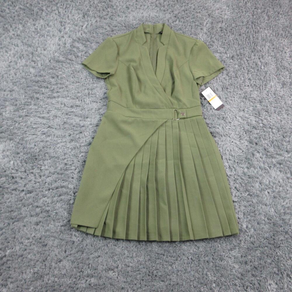 Seni & Cade Dress Womens S Green Wrap V-Neck Short Sleeve Pleated Belted NWT
